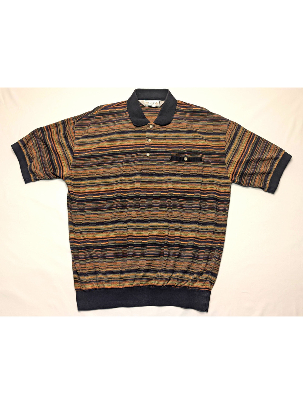 VTG Classics by Palmland Multicolor Striped Polo Shirt Banded Waist Pocket Sz XL